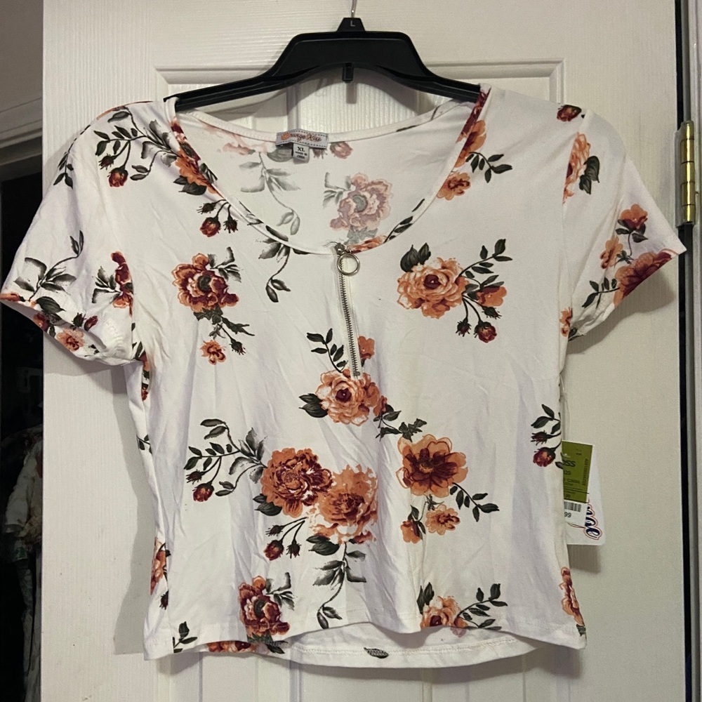 ross quarter zip floral print crop top